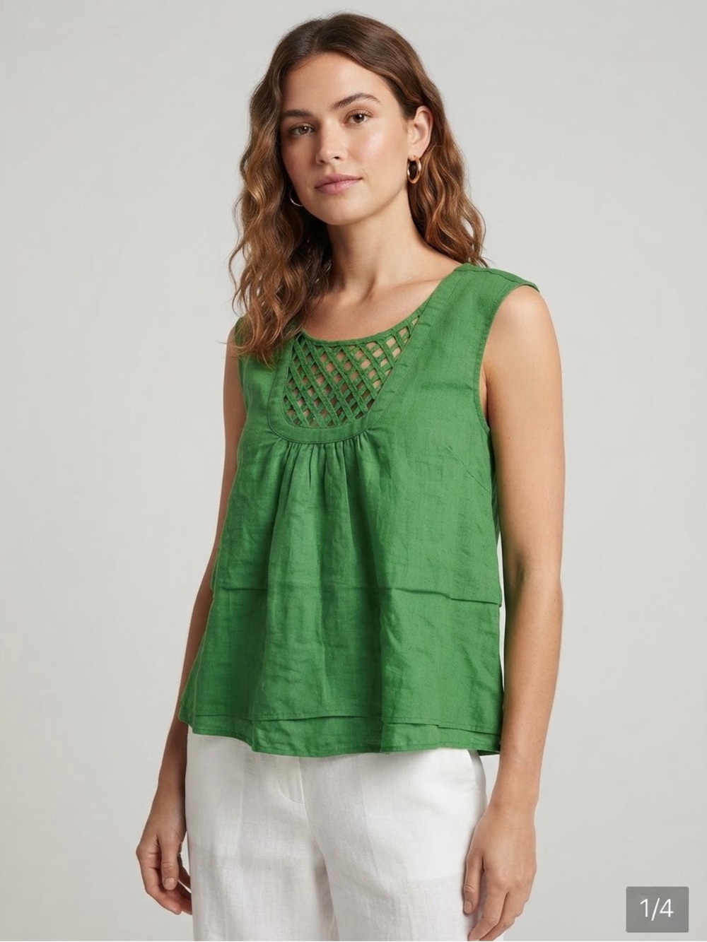 HD in Paris Emerald Green Sleeveless Lattice-Yoke Camisole